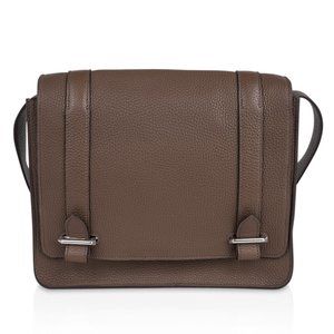 Hermes Steve Caporal Messenger 28 Bag Etoupe Clemence Leather Palladium New